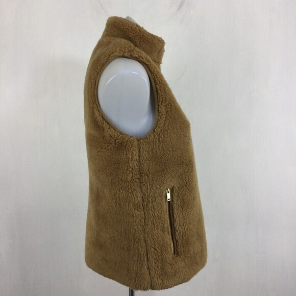J.Crew Womens Plush Excursion Faux Fur Tedddy Full Zip Fleece Vest Camel Tan XS - Picture 2 of 13